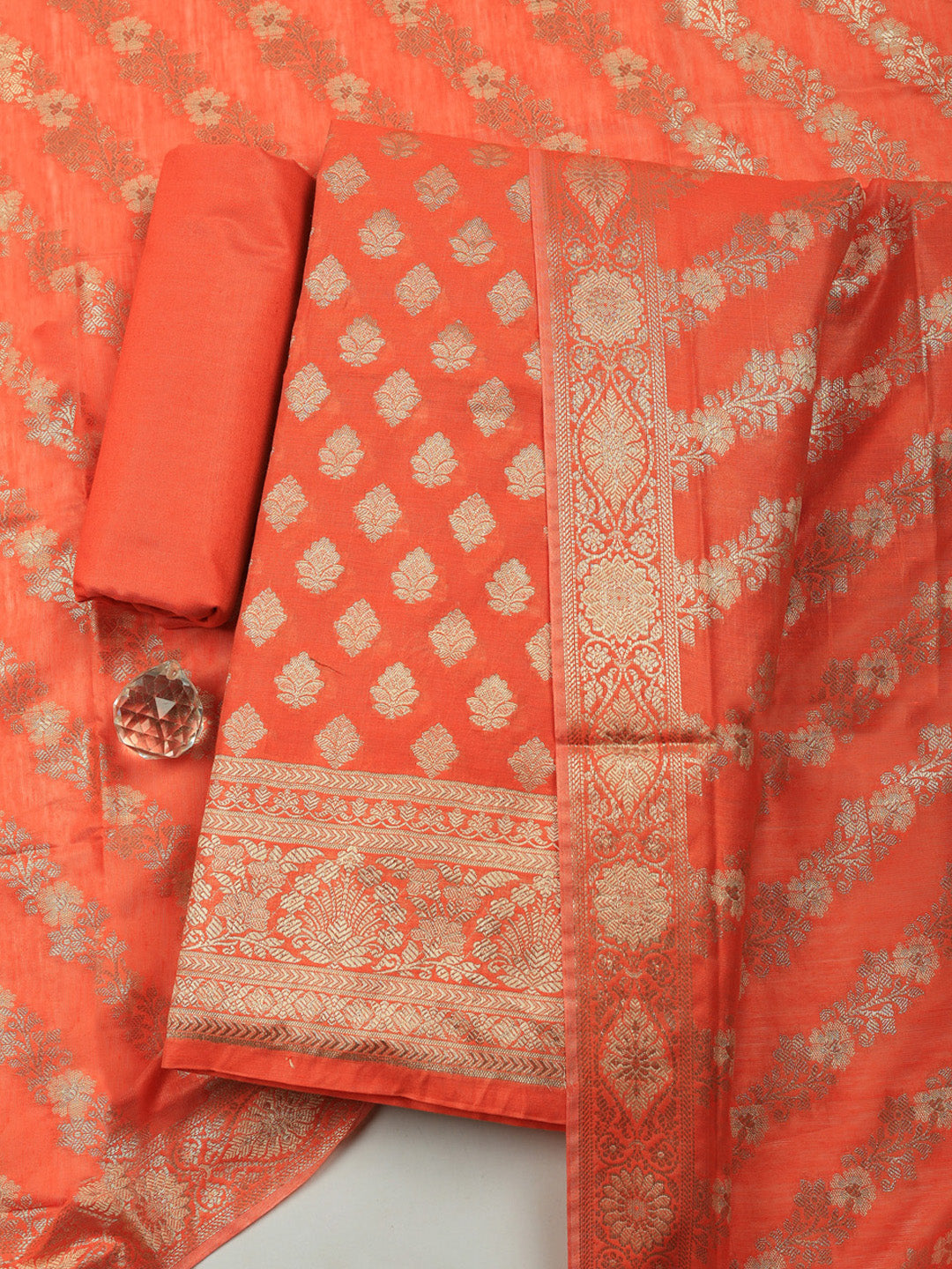 Woven Design Chanderi Unstitched Suit With Pant &amp; Dupatta