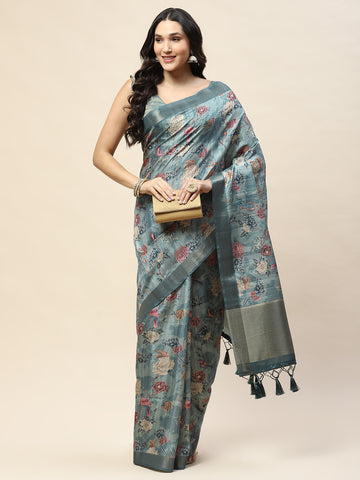 Digital Floral Printed Tussar Saree