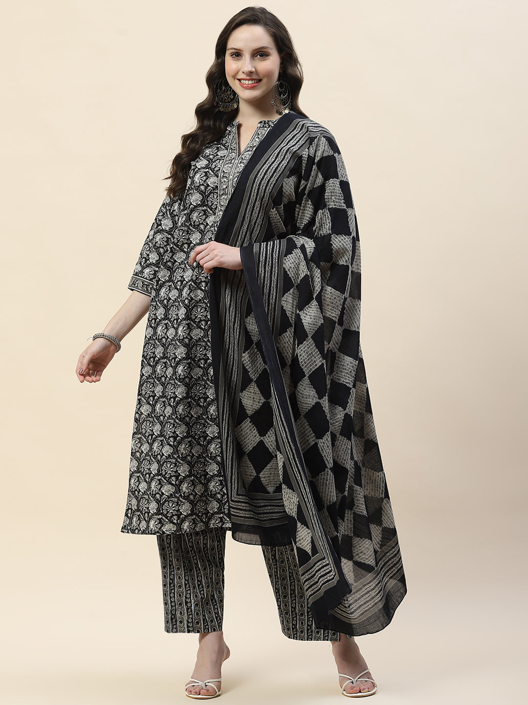 Printed Cotton Suit Set With Dupatta