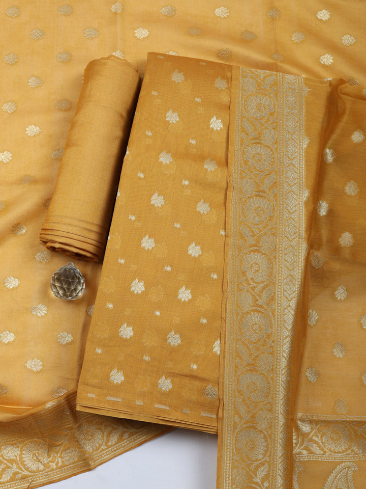 Embroidered Chanderi Unstitched Suit With Pant &amp; Dupatta