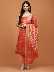 Woven Booti Chanderi Unstitched Suit Piece With Dupatta