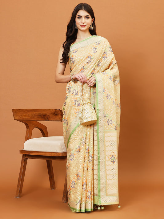 Floral Printed Organza Saree