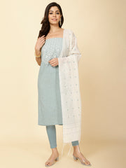 Neck Embroidered Cotton Unstitched Suit Piece With Dupatta