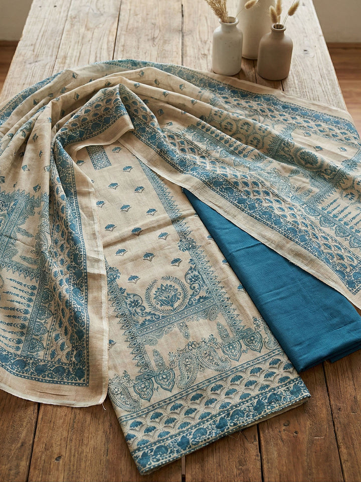 Embroidered Cotton Blend Unstitched Suit With Pant &amp; Dupatta