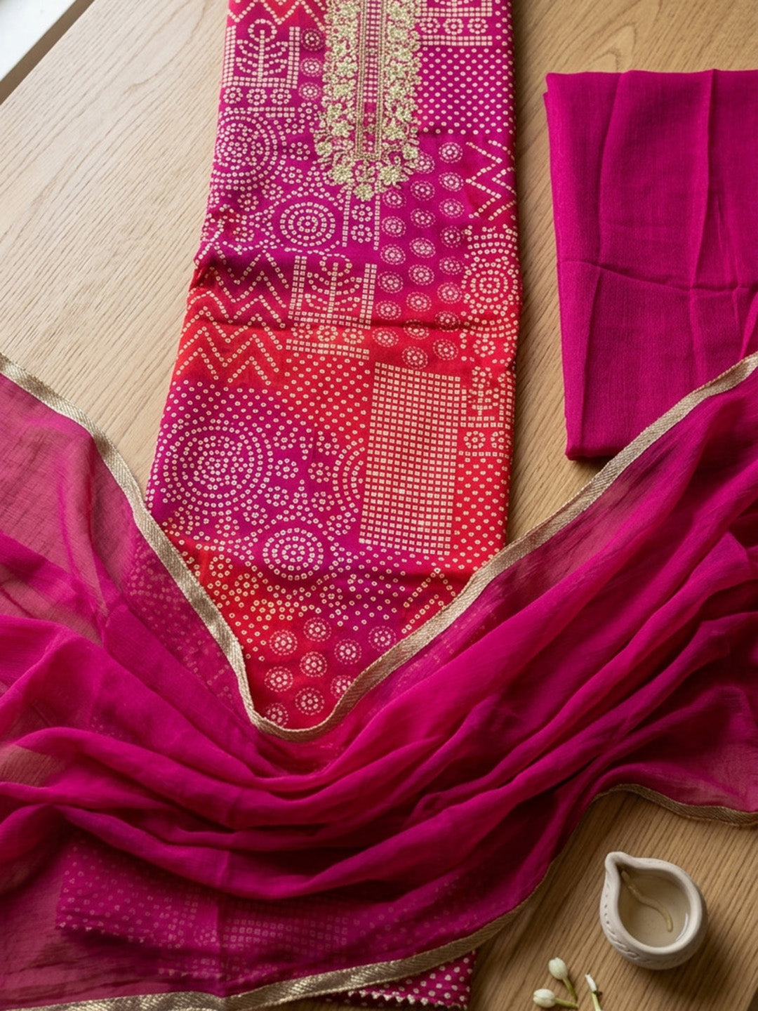 Embroidered Cotton Blend Unstitched Suit With Pant &amp; Dupatta