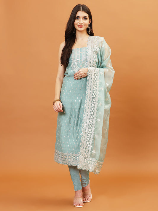 Sequin Embroidered Chanderi Unstitched Suit Piece With Dupatta