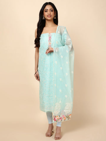 Neck Patti Cotton Blend Unstitched Suit With Dupatta