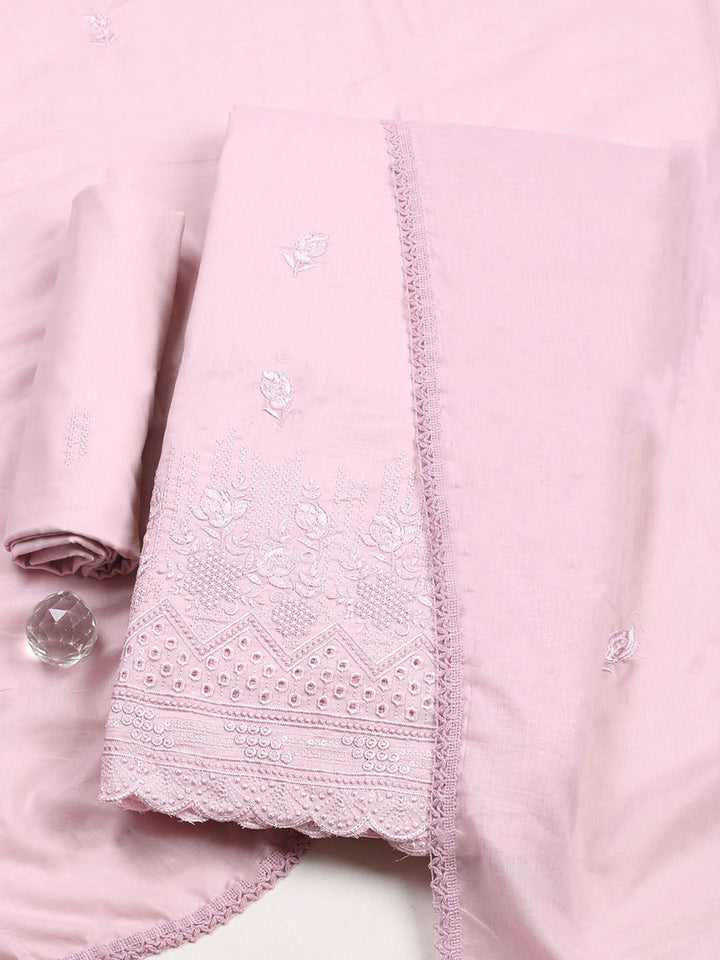 Embroidered Chanderi Unstitched Suit With Pant &amp; Dupatta