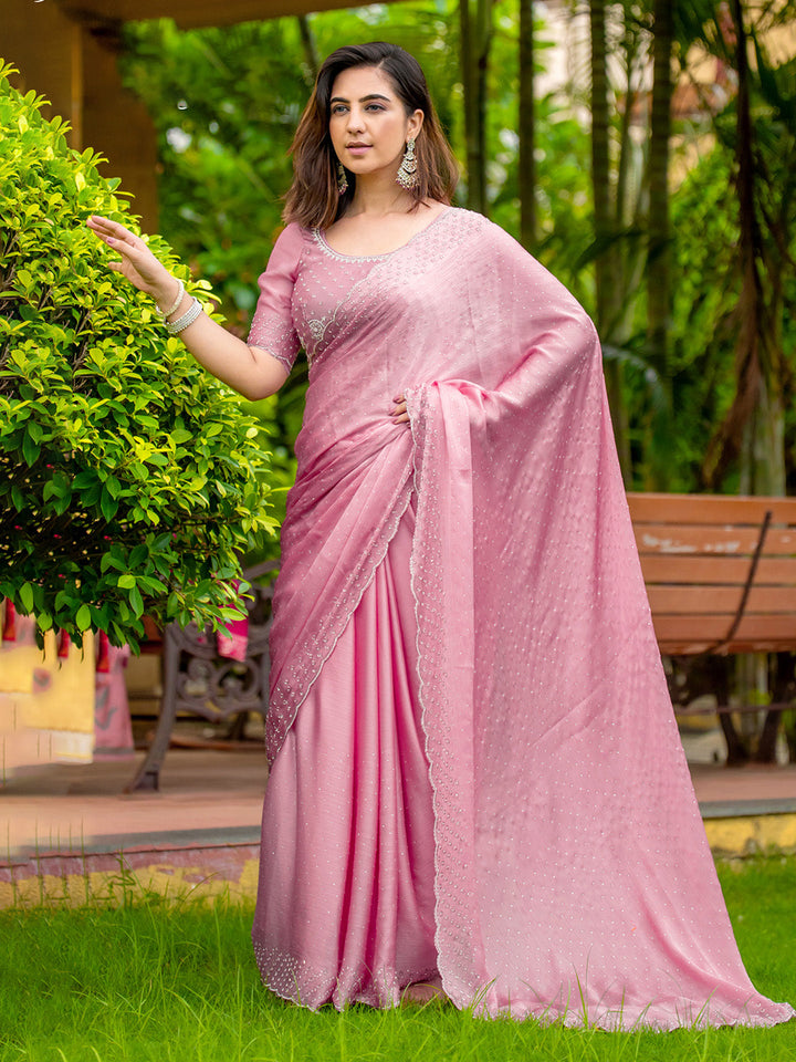 Embroidered Chinon Saree