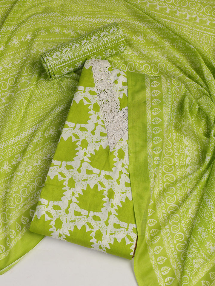 Printed Cotton Blend Unstitched Suit With Dupatta