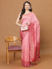 Zari Border Booti Art Silk Woven Saree