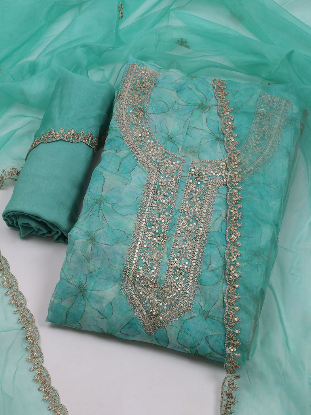 Zari Jaal Art Silk Unstitched Suit With Dupatta