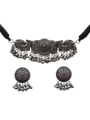 Multicolor Stone Oxidised Necklace Set