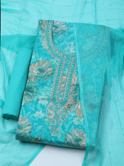 Neck Embroidered Cotton Blend Unstitched Suit With Dupatta