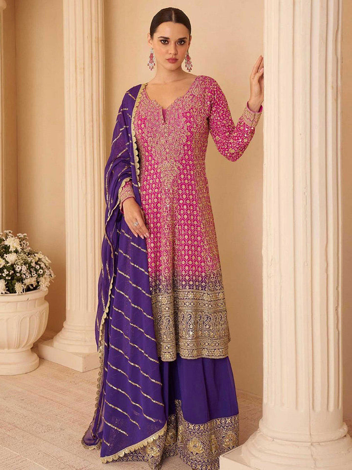 Embroidered Georgette Kurta With Gharara &amp; Dupatta