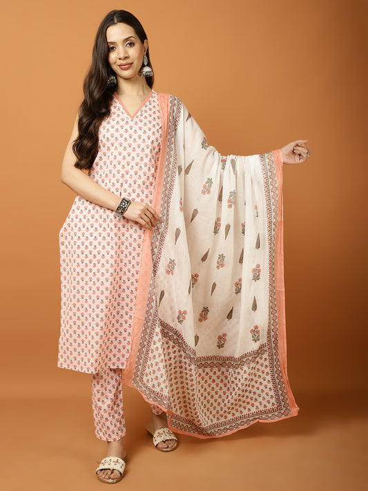 Printed Cotton Blend Suit Set with Dupatta