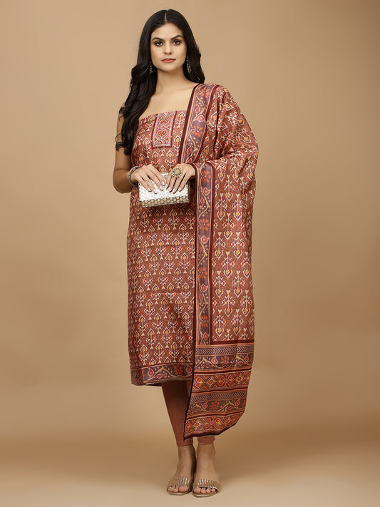 Printed Tussar Unstitched Suit With Dupatta