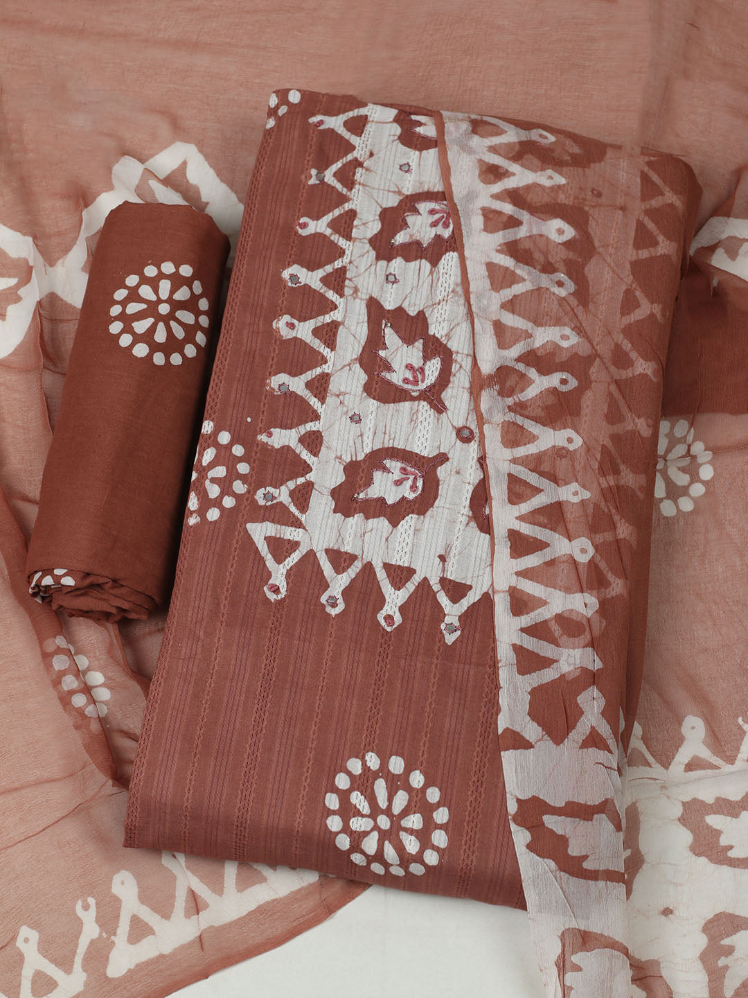Printed Cotton Unstitched Suit With Pant &amp; Dupatta