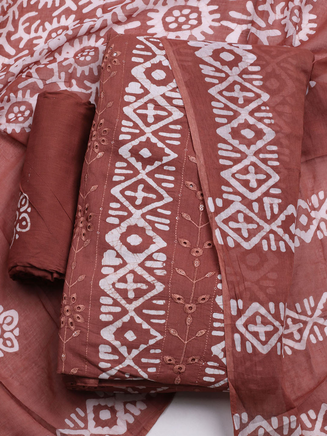 Printed Cotton Blend Unstitched Kurta With Pant &amp; Dupatta