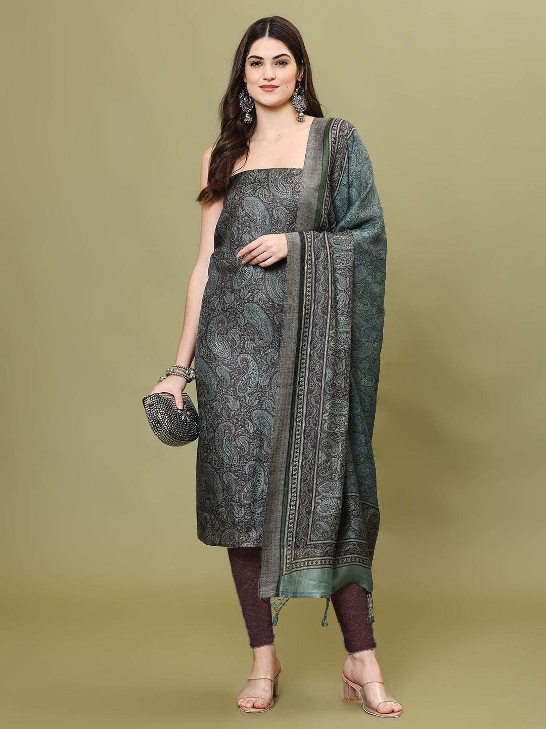 Digital Printed Pashmina Unstitched Suit Piece With Dupatta