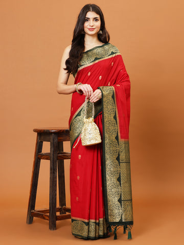 Zari Border Booti Handloom Woven Saree