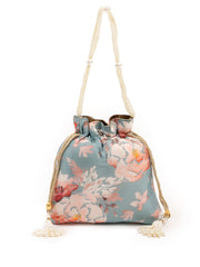 Floral Printed Grey Potli Bag