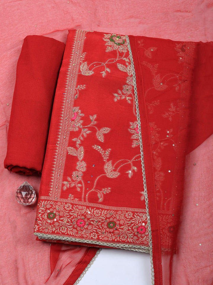 Woven Design Chanderi Unstitched Suit With Pant &amp; Dupatta