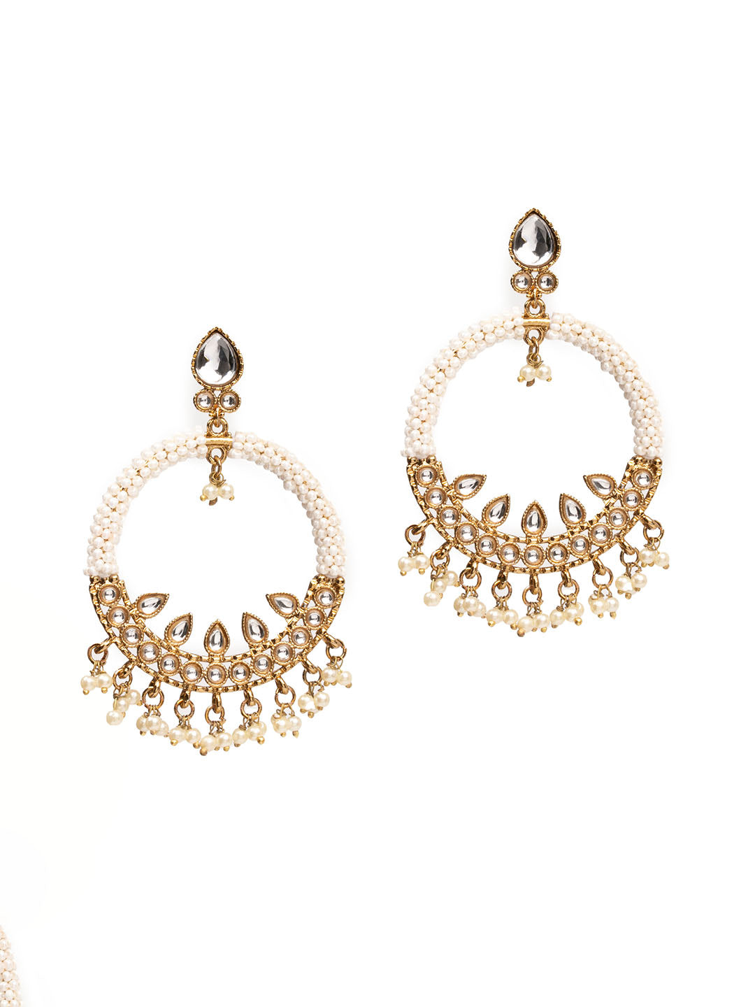 Golden & White Pearl Polki Earrings