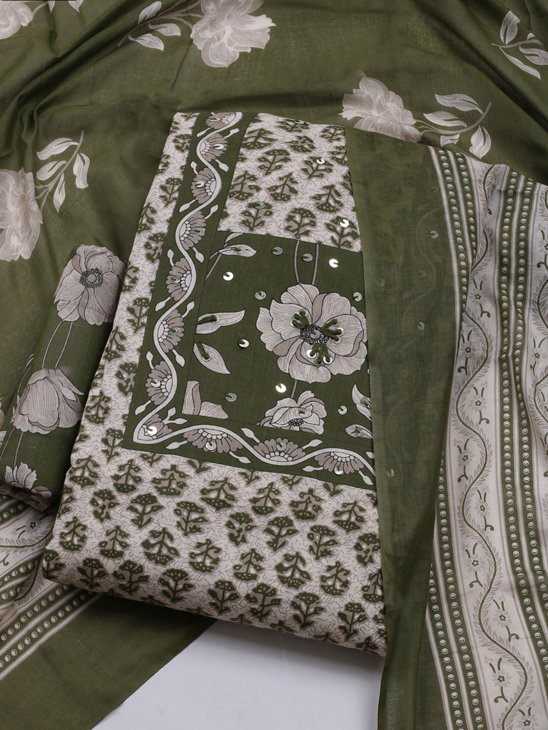 Printed Cotton Blend Unstitched Suit With Dupatta