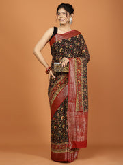 Floral Zari Border Printed Art Silk Woven Saree