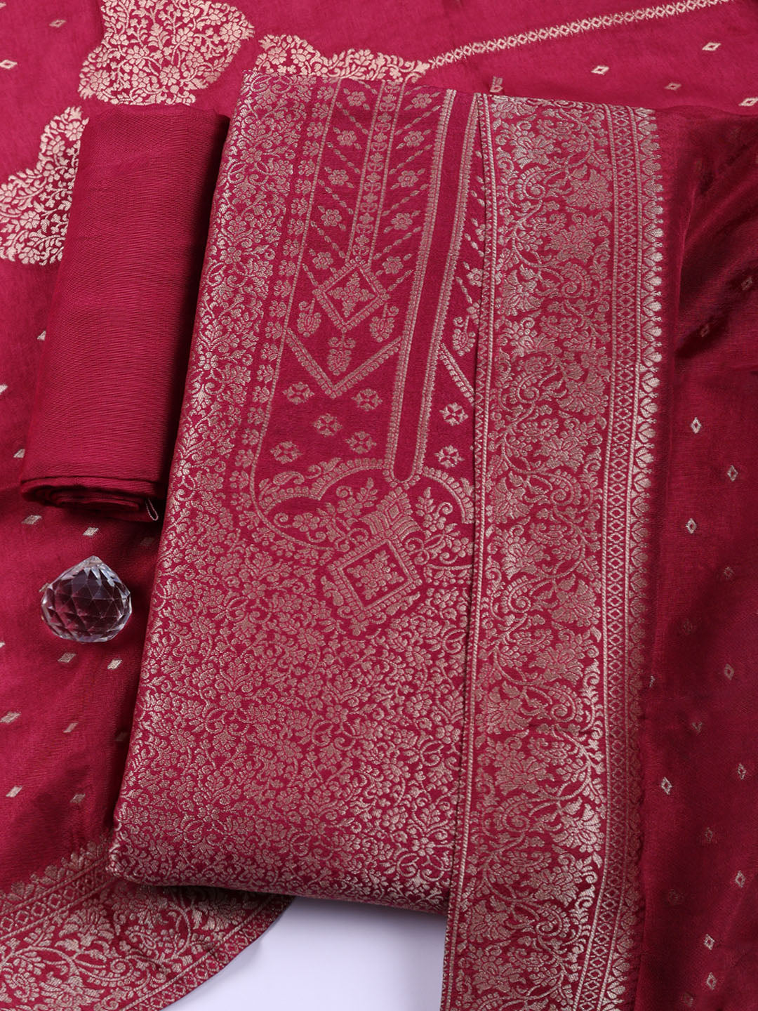 Woven Design Chanderi Unstitched Suit With Pant &amp; Dupatta