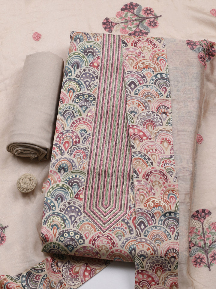 Embroidered Cotton Blend Unstitched Suit With Pant &amp; Dupatta