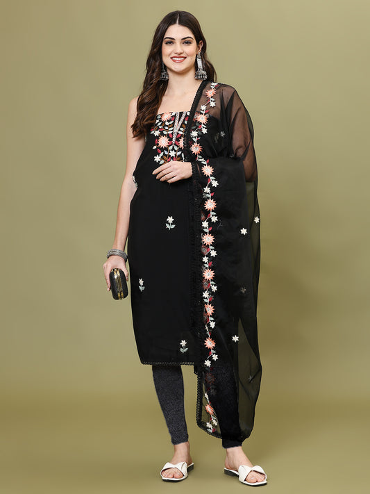 Neck Embroidered Chanderi Unstitched Suit Piece With Dupatta