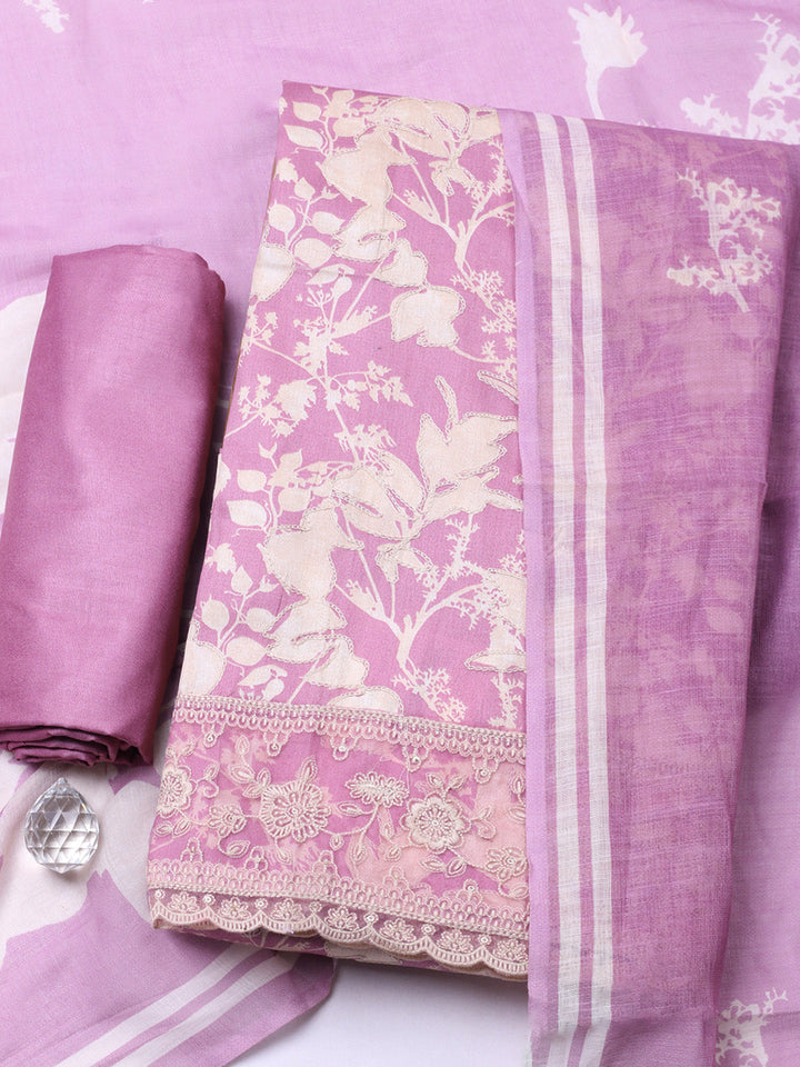 Embroidered Cotton Blend Unstitched Suit With Pant &amp; Dupatta