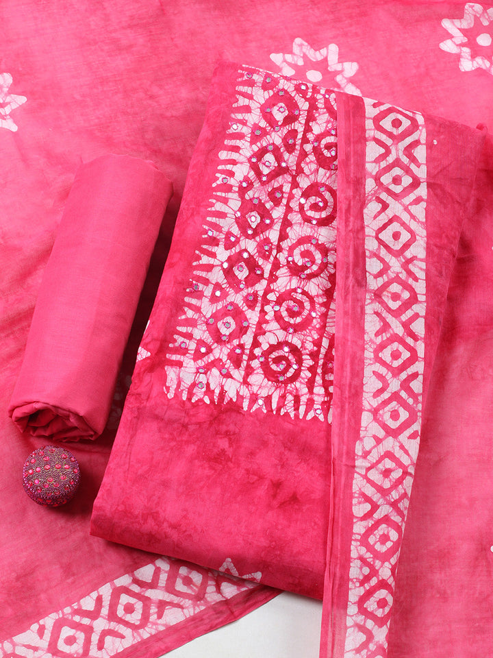 Embroidered Cotton Blend Unstitched Suit With Pant &amp; Dupatta
