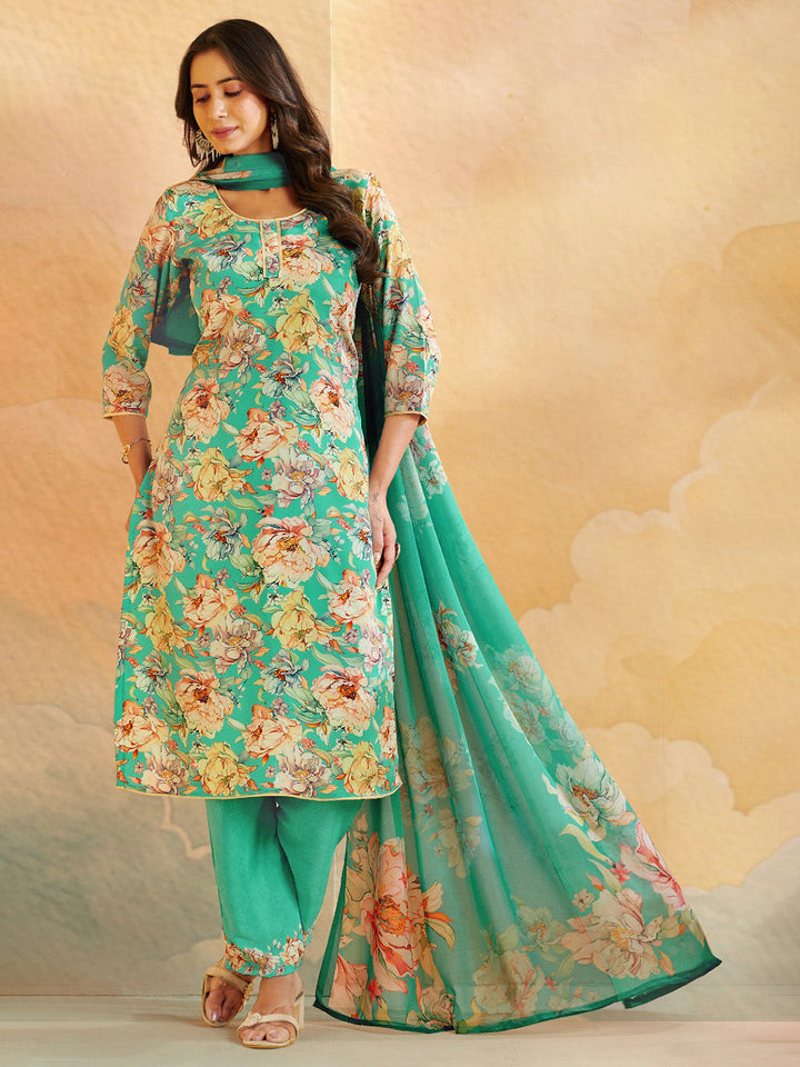 Printed Crepe Unstitched Suit With Pant &amp; Dupatta