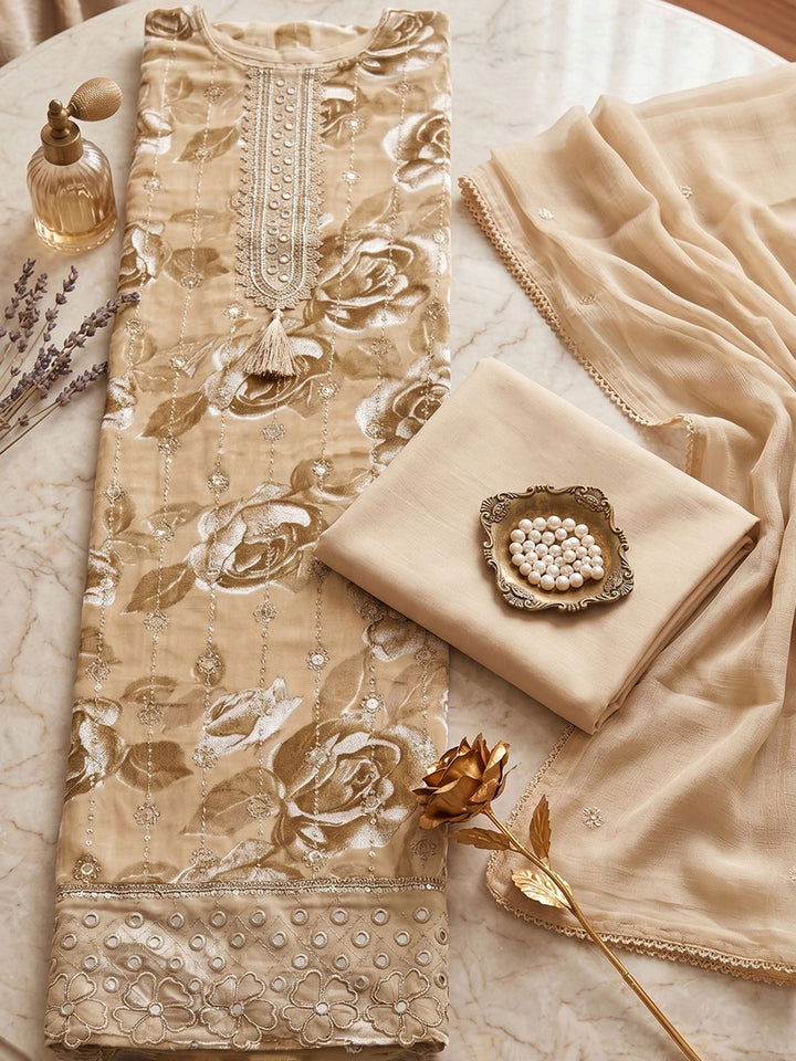 Printed Cotton Blend Unstitched Suit With Dupatta