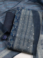 Embroidered Chanderi Unstitched Suit With Pant & Dupatta