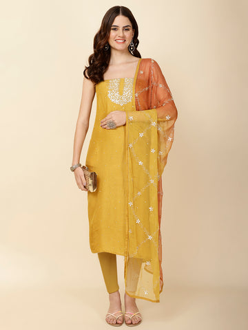 Neck Embroidered Handloom Unstitched Suit Piece With Dupatta