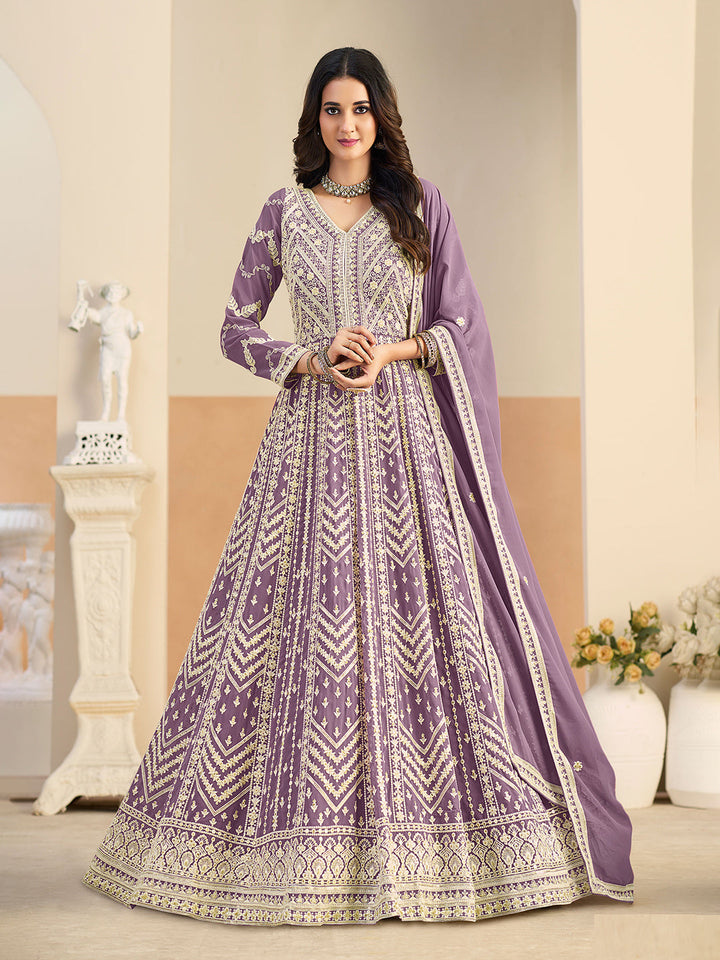 Embroidered Geogrette Semi Stitched Gown With Pant &amp; Dupatta