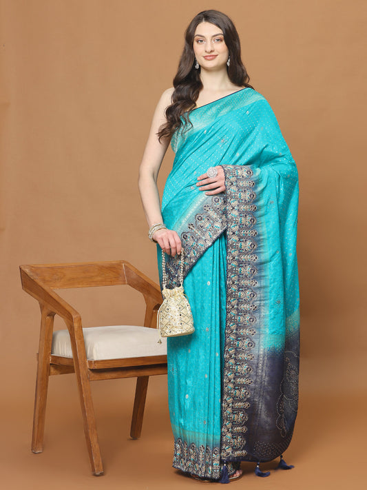 Zari Border Booti Art Silk Woven Saree