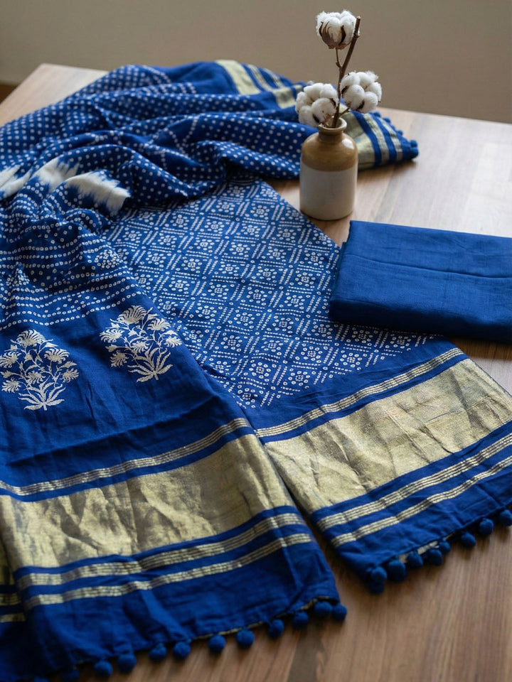 Digital Printed Cotton Blend Unstitched Suit With Pant &amp; Dupatta