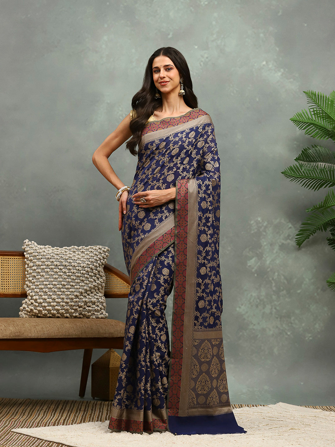 Resham Embroidered Cotton Blend Woven Saree