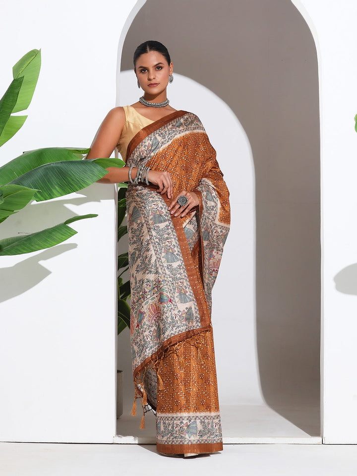 Printed Tussar Silk Saree