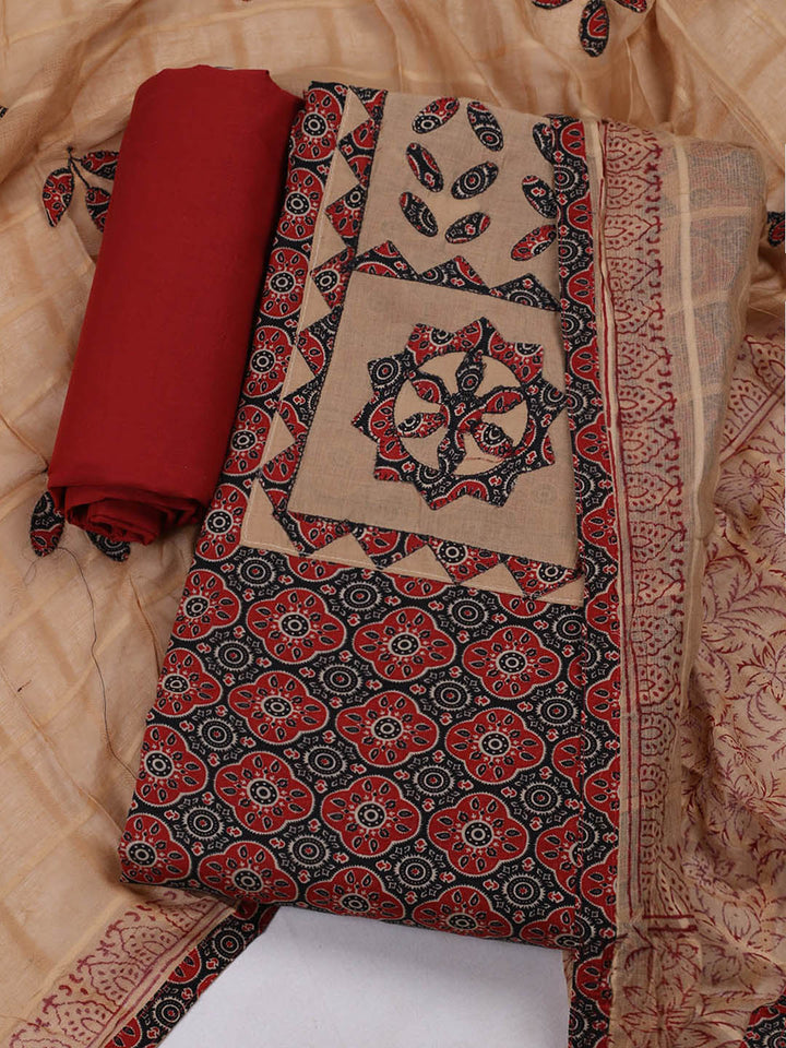 Printed Cotton Unstitched Suits Printed Suit With Pant &amp; Dupatta