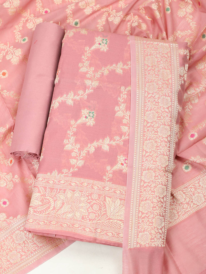 Woven Design Chanderi Unstitched Suit With Pant &amp; Dupatta