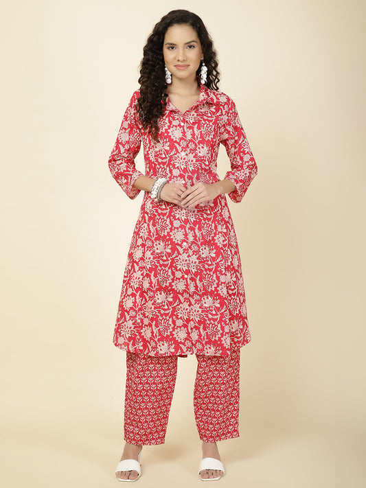 Floral Printed Cotton Kurta With Pants