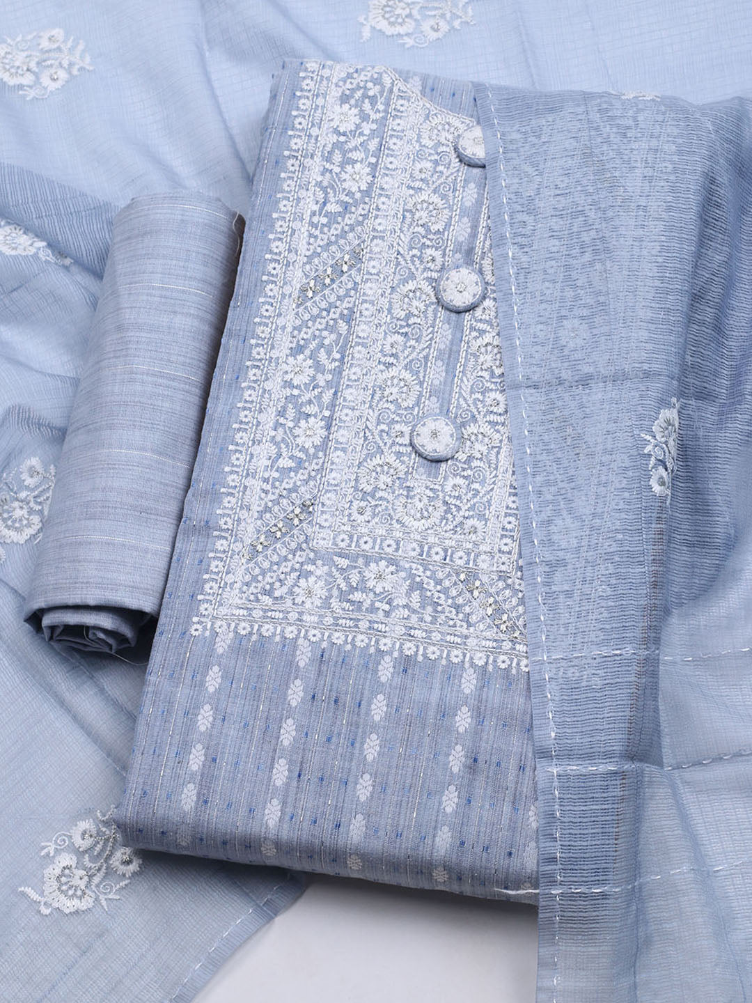 Neck Embroidered Cotton Blend Unstitched Suit With Dupatta