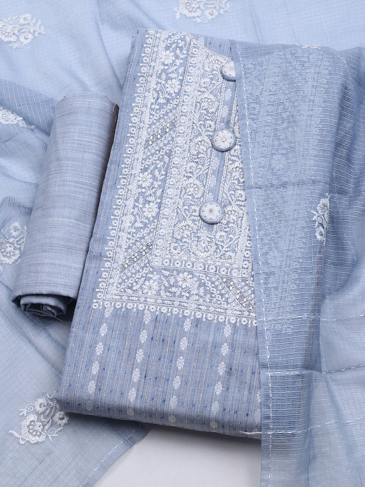 Neck Embroidered Cotton Blend Unstitched Suit With Dupatta