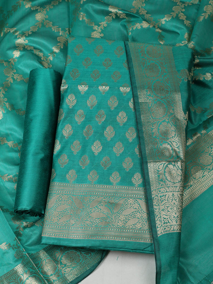 Woven Design Chanderi Unstitched Suit With Pant &amp; Dupatta